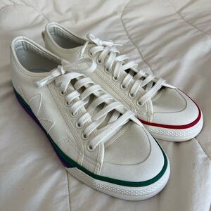 Adidas Originals White and Rainbow Sneakers Classic Canvas Design